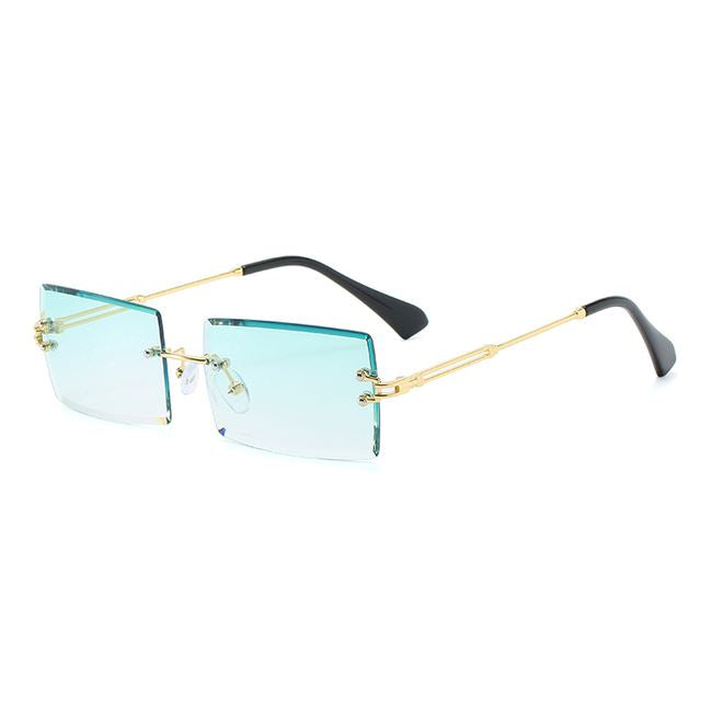 Óculos de sol retangulares sem aro feminino masculino moda óculos de lentes  protetoras UV400 sem aro(S2 Grey/Pink)